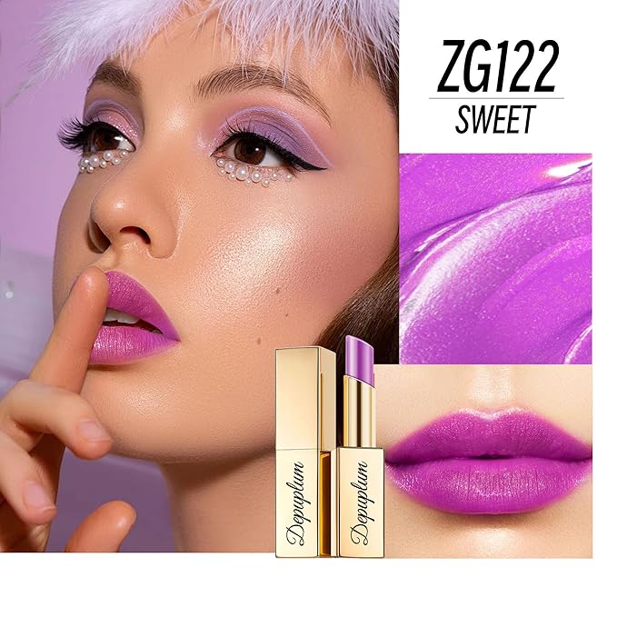 Depuplum Purple Lipstick Moisturizing for Women Shimmer Tinted Lip Balm Hydrate Nourish Lip Gloss Vegan& Cruelty Free Lip Makeup, ZG122 Sweet