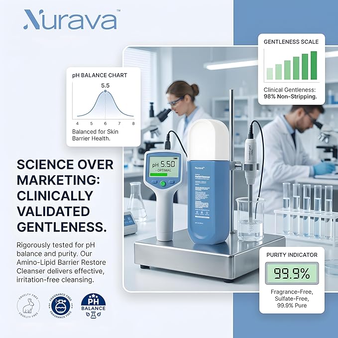 Barrier Repair Face Cleanser By Nurava | Ultra-Gentle Amino Acid Cleanser for Sensitive & Reactive Skin | Soothes Redness with Hyaluronic Acid, Niacinamide, 5 Ceramides & Panthenol – 100ml