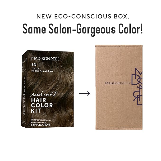 Madison Reed Radiant Hair Color Kit - 6N Medium Neutral Brown (Zocca Brown), Dimensional Gray Hair Blending Permanent Hair Dye, PPD-Free & Ammonia-Free, 1 Pack