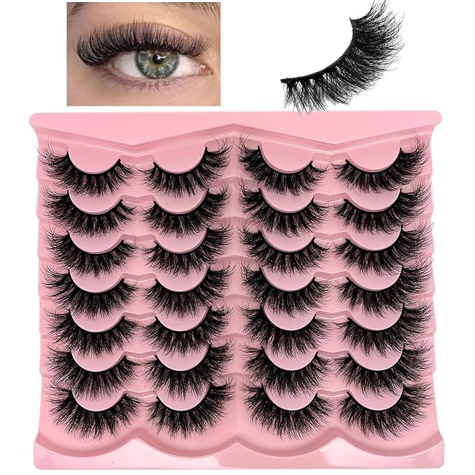 loladook Mink Lashes Cat Eye Wispy 18mm Fluffy Strip Lashes Pack C Curl Natural Flase Eyelashes 3D Long Cateye Faux Mink Eyelashes Bulk