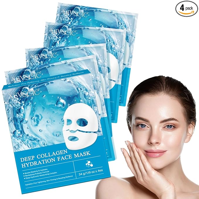 Xsvseie Collagen Face Mask, Deep Collagen Anti Wrinkle Lifting Mask Hydrogel Masks with Low Molecular Sheet Mask Overnight Hydrating Face Mask for Firming,Elasticity, Moisturizing for All Skin Types