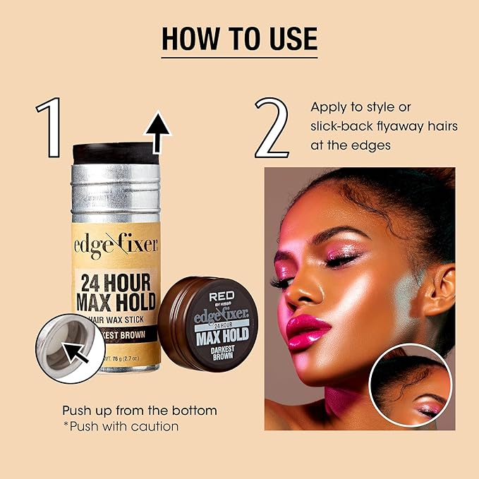 Red by Kiss Hair Wax Stick 24HR Max Hold Edge Fixer Edge Control Pomade Non-Sticky, Non-Oily Flake Free Hair Styling Wax 2.7 oz. (Darkest Brown)