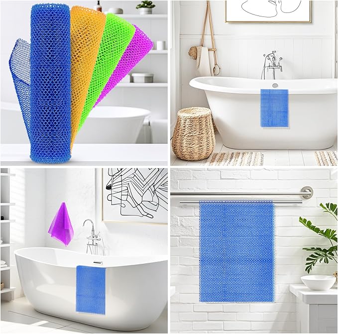 4 Pieces African Net Sponge for Deep Exfoliation – African Net Sponge Authentic, Exfoliating Washcloth, Quick-Drying African Net for Smooth & Glowing Skin(Blue, Orange, Green, Purple)