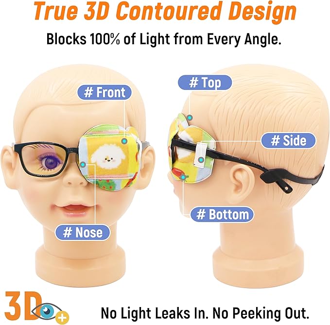 Astropic 3D Cotton & Silk Eye Patch for Kids | Boys Girls Eye Patch for Glasses | Medical Eyepatch for Children with Lazy Eye (White Puppy, Left Eye)