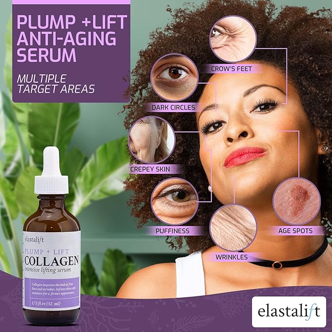 Elastalift Collagen Serum For Face + Collagen Body Cream & Face Moisturizer 2pc Skin Care Bundle| Collagen Face Serum + Body Lotion For Skin Tightening To Lift, Plump, & Firm Sagging Skin, 2PC Set