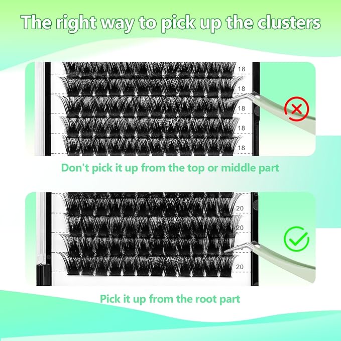 12rows-Large Tray Mixed 8-10-12-14-16mm/Mixed 14-15-16mm/Mixed14mm-16mm/Mixed 18-20mm Wide Stem Individual False Eyelashes Dramatic Black Cluster Eyelashes (mixed 18-20mm)