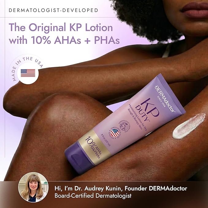 DERMAdoctor KP Bump Eraser Keratosis Pilaris Lotion – Gentle KP Cream for Arms and Full Body | Rough and Bumpy Skin Lotion for Keratosis Pilaris | Smooths, Hydrates & Softens | 10% AHAs + PHAs, 8 oz