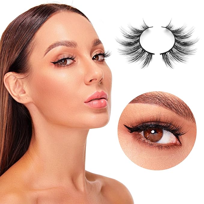 DYSILK Mink Lashes Fluffy Eyelashes - Fluffy Lashes 10 Pairs 6D Wispy Lashes Eye Lashes Pack Lashes Natural Look Reusable Mink False Eyelashes Wispy Fluffy Cat Eye Lashes | 17mm