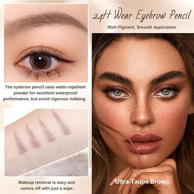Eyebrow Pencil, Retractable Definer with Dual Brush, Ultra-Fine Tip for Precise Brow Makeup, Waterproof Gel Formula, Natural Hair-Like Strokes, Enhance Beauty (Taupe Brown, Ultra)