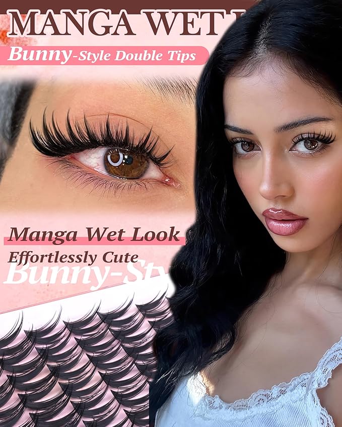 Bunny Lash Clusters Manga Eyelash Clusters Wispy Anime Cluster Eyelash Extensions Wet Look Cluster Lashes 10-16mm Fairy C Curl DIY Lash Extensions Spiky Individual Lashes 90 Pcs by Vanssymunlin