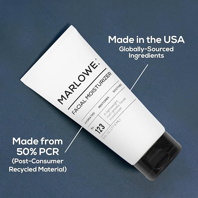 MARLOWE. Facial Moisturizer for Men, 6 oz, Lightweight, Non-Greasy Daily Face Lotion, Hydrates, Nourishes & Soothes, Clean, Vegan Formula with Aloe Vera & Green Tea Extract, Fresh Aloe Citron Scent