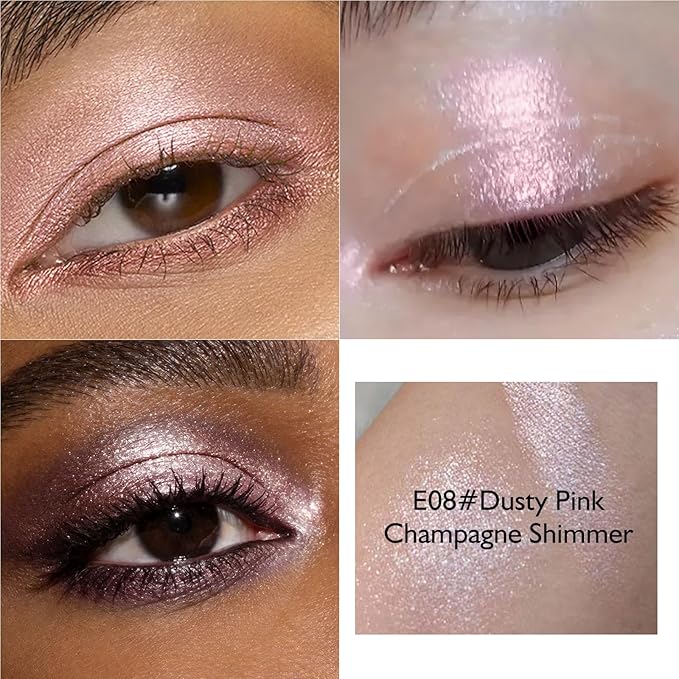 Dusty Pink Champagne Shimmer Eyeshadow Palette, Single Eye Shadow Palettes High Pigment Eyeshadow Brightener, Compact Pressed Powder Cream Eye Shadow for Older Women Makeup Sombra De Ojos