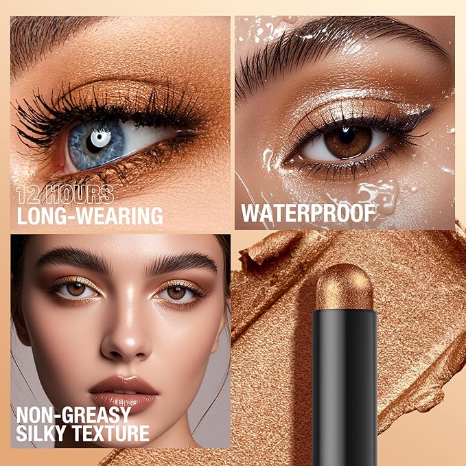 LANGMANNI 6Colors Dual-Ended Cream Eyeshadow Stick Set – Silky Smooth, Waterproof & Transfer-Proof, Built-in Blender Brush, All-Day Matte & Shimmer Wear Eye Makeup(#1+3+7+8+9+10)