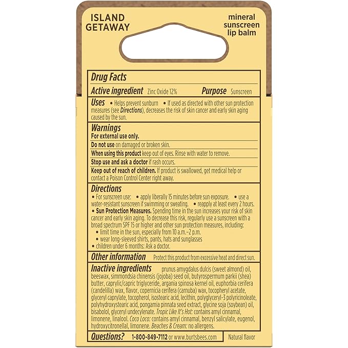 Burt’s Bees SPF 30 Lip Balm, Island Getaway - Coco Loco, Beaches & Cream, Tropic Like It's Hot, Water-Resistant Sun Care, Natural Origin Lip Treatment, 3 Tubes, 0.15 oz (Pack of 12)