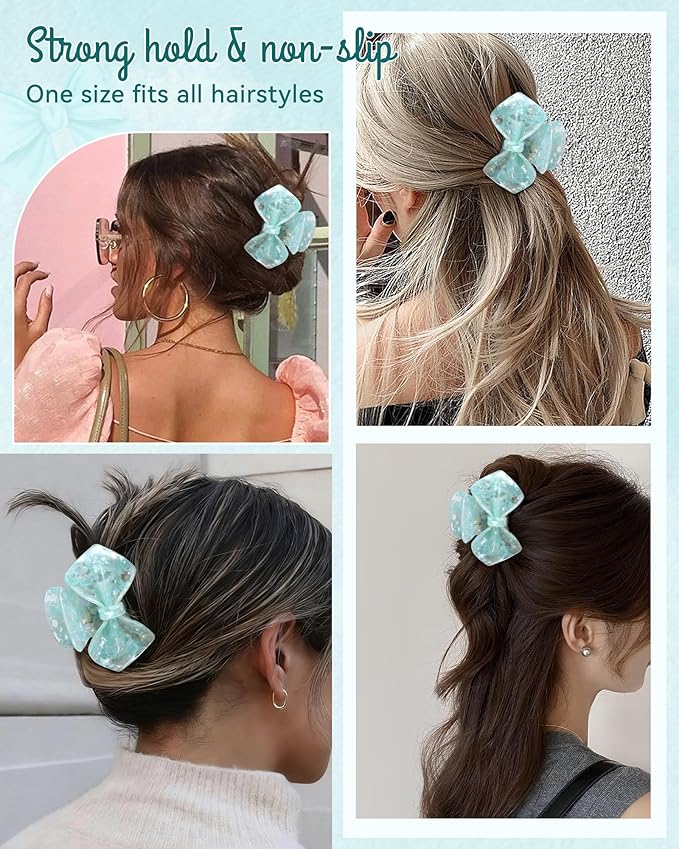 ACECHA Cute Bow Claw Clip - 3.1 Inch Sparkly Hair Claw Clips for Women, Non-slip Hairclips for Thin and Thick, Elegant Hair Accessories for Wedding Prom Party (Green)