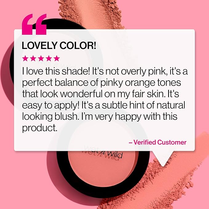 wet n wild Color Icon Blush, Effortless Matte Natural Sheer Glow & Seamless Blend, Luxuriously Infused Smooth Jojoba Oil, Cruelty-Free & Vegan - Pearlescent Pink