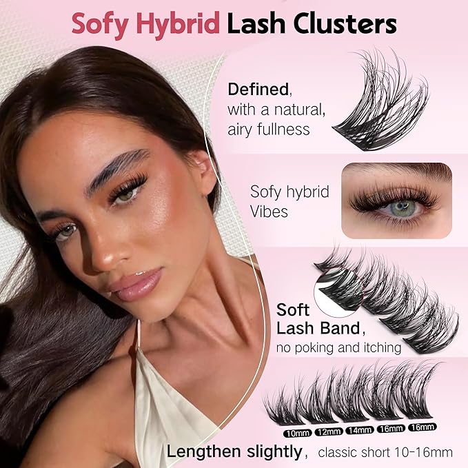 Goddvenus Natural Lash Clusters Wispy Cluster Eyelash Extensions, Fluffy DIY Lash Extension Natural Look False Eyelashes, D Curl Individual Lashes (D Curl 162pcs)