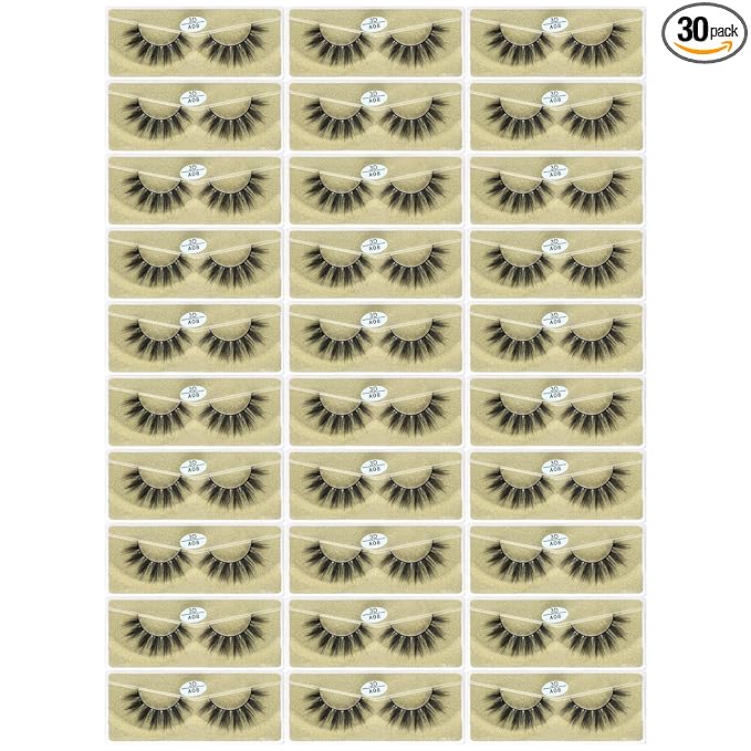 FARRED Wholesale Faux Mink Lashes 30 Pairs 3D A08 Medium Length Vegan Eyelashes Fluffy Volume Strip Lashes Bulk Fake Mixed Natural Look 3D False Eyelashes (3D A08)