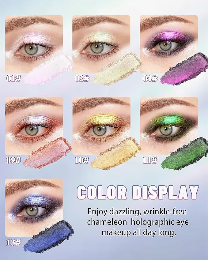 Chameleon Duochrome Glitter Eyeshadow Palette, Holographic Shimmer Single Eye Shadow Palettes, Color Shift Sparkle Iridescent, Multichrome Metallic Eye Brightener Highlighter Makeup-09 Peach Gold