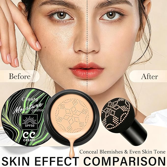 Cushion Foundation Air Cushion CC Cream - Full Coverage Foundation With SPF 50+, Color Corrector, Even Skin Tone, Tattoo cover up, Moisturizing Concealer Sunscreen Foundation Makeup (Nude SPF50)