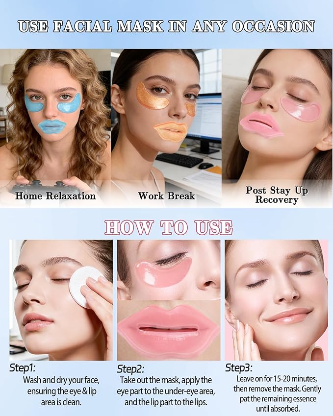 Lip and Eye Mask Kit,12 Pcs Crystal Collagen Under Eye Patches for Dark Circle Puffiness Dry Lines,Hydrating Moisturizing Skincare Lip Mask Eye Pads,Mother’s Day Skin Care Product for Women Mom-Set D