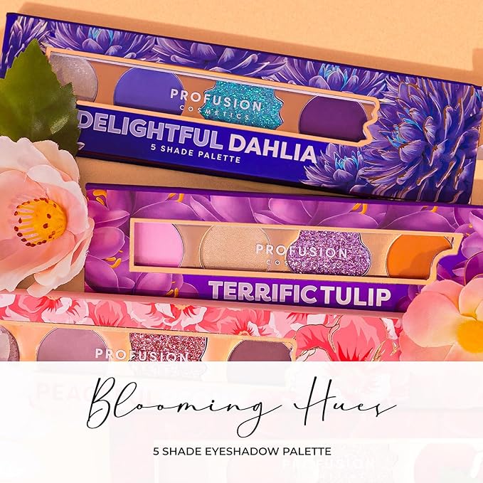 Profusion Cosmetics 5-Shade Mini Eyeshadow Palette - Highly Pigmented with Matte & Shimmer Finishes, Blendable Travel-Friendly Kit, Vegan & Cruelty-Free Makeup (Delightful Dahlia)