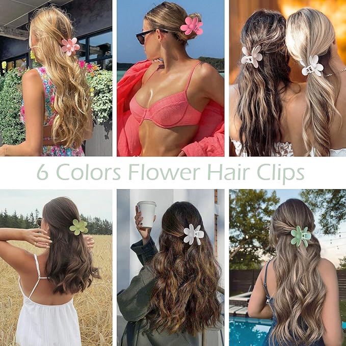 Flower Hair Clips 6 PCS for Women, Daisy Claw Clips Matte Large Claw Clips Strong Hold Jaw Clamps Hair Accessories for Thick Hair 6 Colors