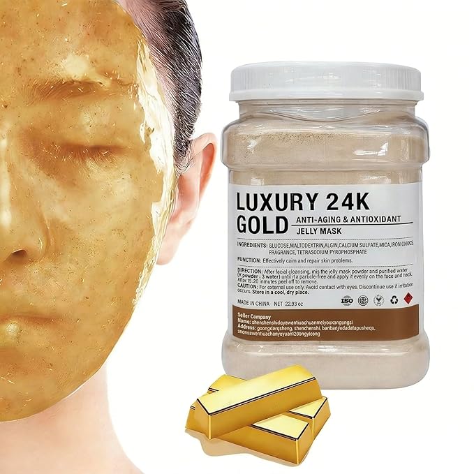 Jelly Mask Powder for Facials, 24K Gold Anti Aging Jelly Face Mask, Professional Peel Off Hydro Face Mask Powder for Fight Fine Lines, Dullness & Uneven Skin Tone, DIY SPA 23 FLOZ Mask Powder