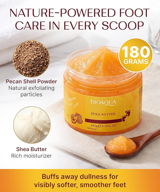 Bioaqua Foot Scrub - Pedicure Scrub Exfoliating Cream with Shea Oil & Natural Herbal Extracts for Dry, Rough Heels & Calluses - Foot Scrub Exfoliator, 180g