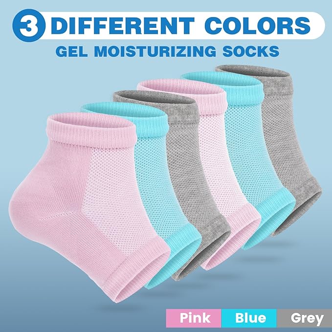 TEAWOO 3 Pairs Moisturizing Heel Socks for Cracked Heel Treatment, Foot Care Toeless Socks to Soften and Hydrate Dry Cracked Feet Heels, Cracked Heel Repair Socks, Gel Socks for Dry Cracked Feet