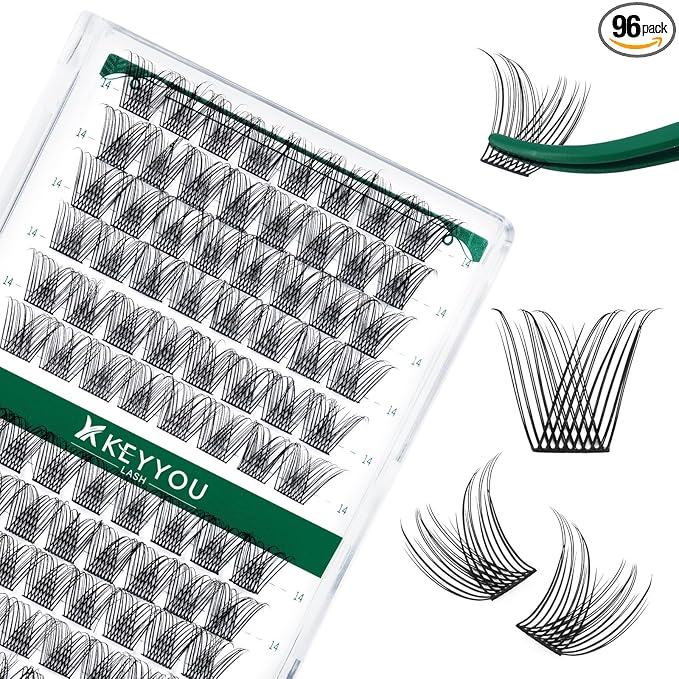 Lash Clusters,96 Pcs Cluster Lashes D Curl 14mm DIY Lash Extensions Eyelash Clusters,KEYYOU Volume Wispy Individual Lashes Soft&Comfortable Easy DIY at Home(Y13,D-14mm)