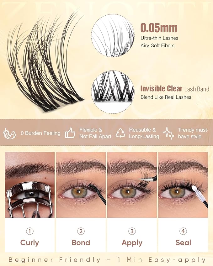 Spider Lash Clusters Wispy Eyelash Clusters Natural Breeze Lashes Cluster Venus Cluster Eyelash Extensions D Curly Cosplay Individual Lashes with Invisible Band DIY at Home 8-16mm by zenotti