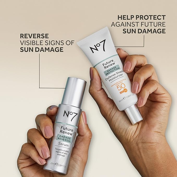 No7 Future Renew Defense Shield - Oil Free Facial Moisturizer & Sunscreen for Face with SPF 50 - Invisible & Lightweight Face Lotion with Peptides & UV Protection (1.69 fl oz)