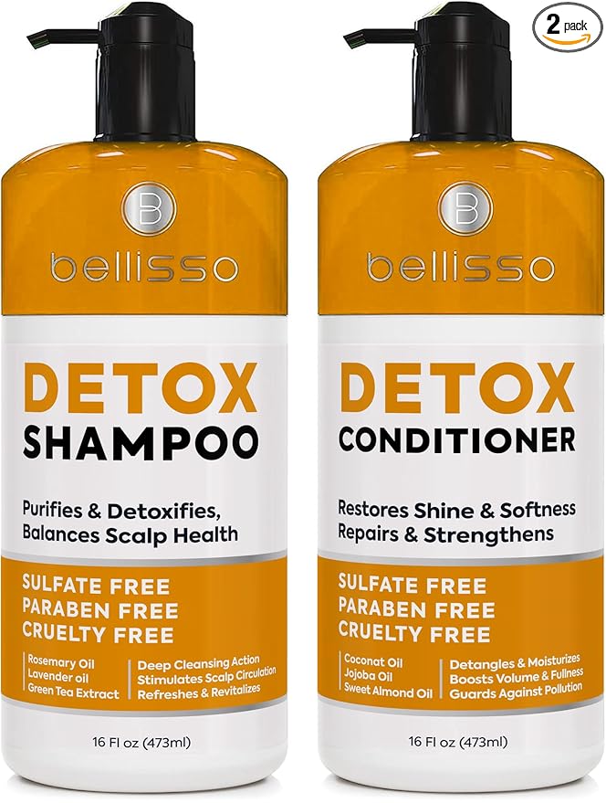 Detox Shampoo and Conditioner Set - Ideal for Oily Hair Men and Women - Remove Product Buildup - Sulfate and Paraben Free, with Scalp Clarifying and Detoxifying Properties - With Rosemary Oil
