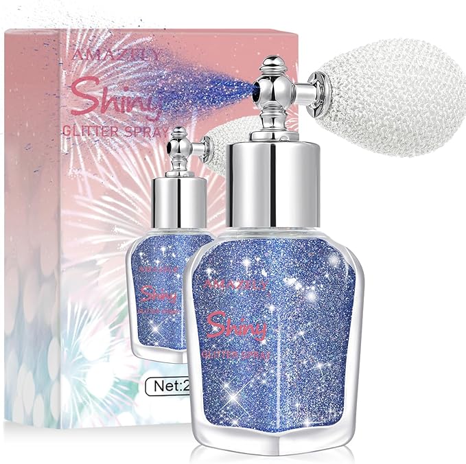 Hair and Body Glitter Spray, Shimmering Powder Sparkle Powder Makeup, Glitter Loose Sparkle Makeup for Body Highlighter,Festival Prom Rave Accessories (Blue)
