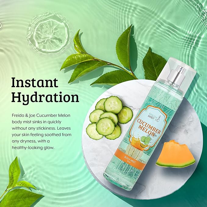 Freida and Joe Cucumber Melon Fine Fragrance Body, Womens Perfume Fragrance Body Mist & Sprays, Women's Refreshing Scented Gifts & Presents 8 oz Fine Mist Spray Bottle – Mother's Day Gift for Mom