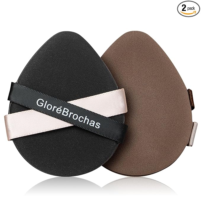 Makeup Sponge Set, GloréBrochas 2PCS Micro Porous Low Absorption Foundation Sponges, Latex-Free PU Cushion Puff, 3.2inches Soft Dual-Sided Powder Puff for Face Powder, Black&Brown