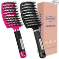 Boar Bristle Hair Brush 2PCS, Curved Vented Detangling Brush for Wet and Dry Hair, Styling Paddle Hairbrush for Women Men Kids Curly Straight Thick Long or Short Hair