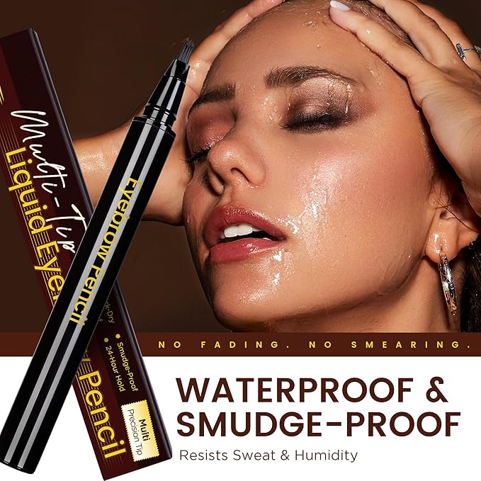 Eyebrow Pen, Waterproof Microblading Eyebrow Pencil, 4 Tip Precise Eye Brow Makeup Pen for Women to Effortlessly Create Hair Like Natural Brows, Non Dry Out and Last All Day MB02