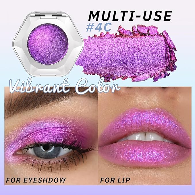 Noerrors Dusty Purple Pink Holographic Duochrome Glitter Eyeshadow Palette, Multichrome Shimmer Cream to Powder Metallic Eyeshadow, Satin Glow Shiny Iridescent Eye Shadow Fairy Makeup Rave Accessories