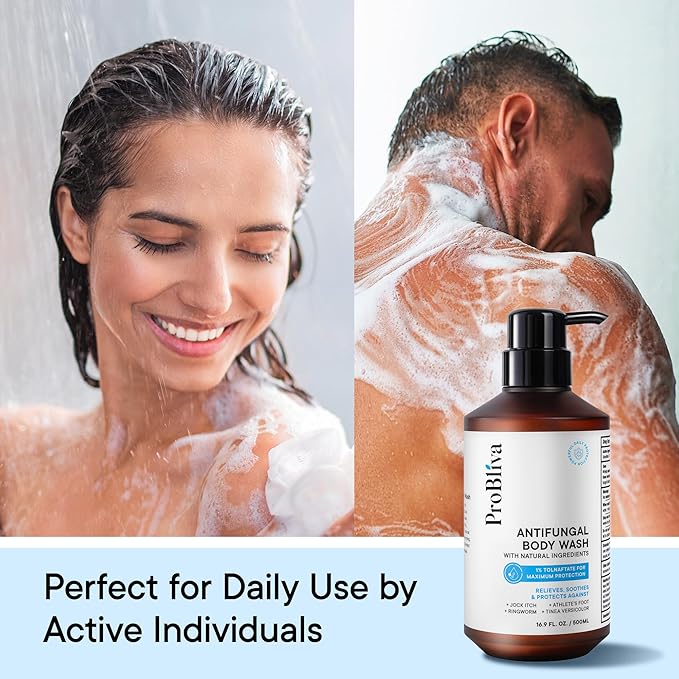 ProBliva Antifungal Body Wash Treatment Soap - Jock Itch, Ringworm, Back Acne, Tinea & Foot Odor – Skin Relief Cleanser Gel with Tea Tree Oil & Tolnaftate for Men and Women (Double Pack)
