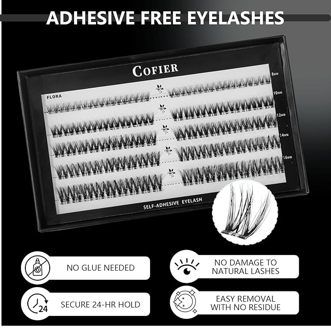 Glue-Free Wispy Lash Clusters Kit, 90 Pcs Individual Eyelash Clusters (8-16mm C Curl)- DIY Lash Extension Kit with eyelashes Tweezers, Natural Fluffy Fake Lashes for Home Use, Beginners Friendly