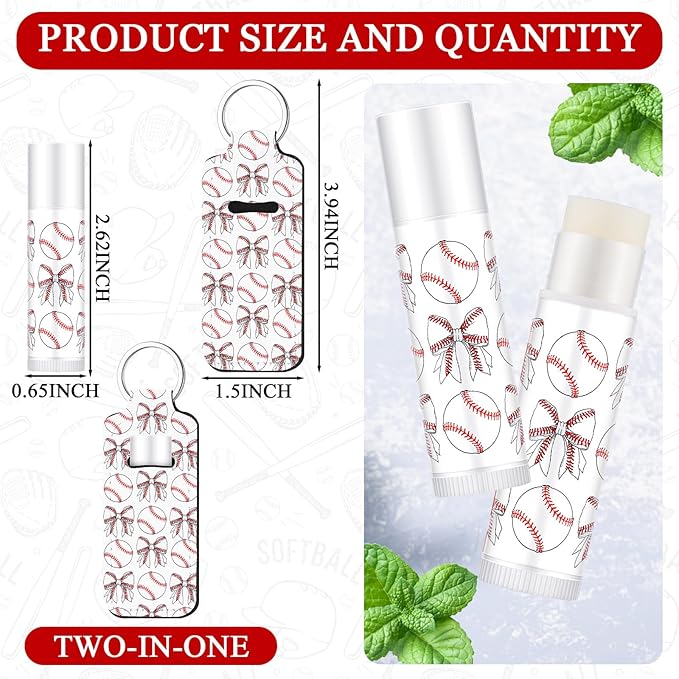 18 Sets Baseball Bow Party Favors Lip Balm and Holder Keychain Bulk Baseball Senior Night 2026 Party Supplies Sport Team Gifts Goodie Bags Stuffers for Sports Lovers Coach Players Accessories