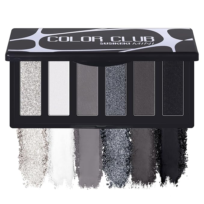 SUSIKEKI Black Eyeshadow Palette with Mirror Silver Gray Black Tones Matte Shimmer Smokey 6 Colors Mini Eye Shadow Pallet Travel Size Highly Pigmented for Vampire Clown Joker Goth Halloween Makeup
