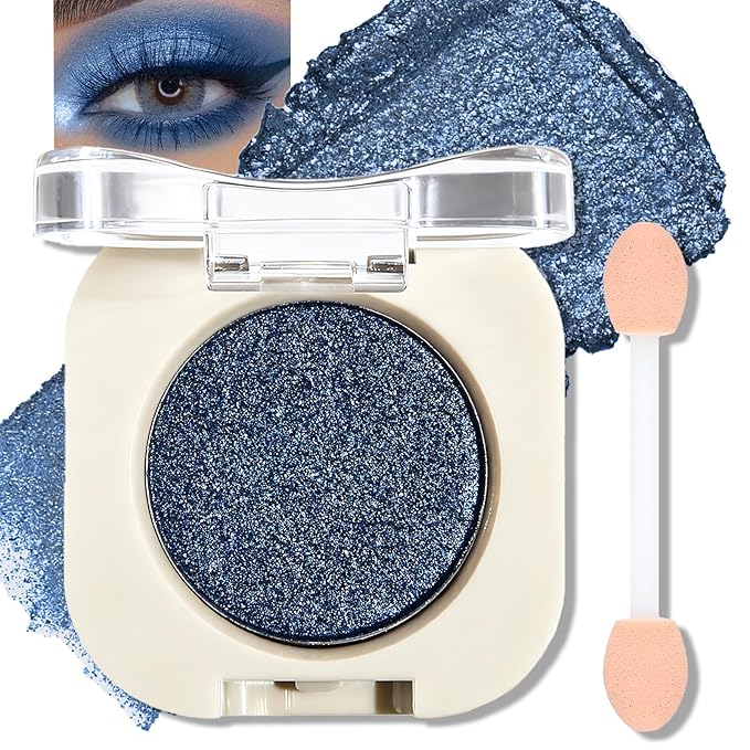 Deep Blue Eyeshadow Palette, Shimmer Eye Shadow Palettes High Pigment Single Neutral Eyeshadow Pressed Powder Lightweight Blendable for Daily Smoky Eye Makeup for Older Women