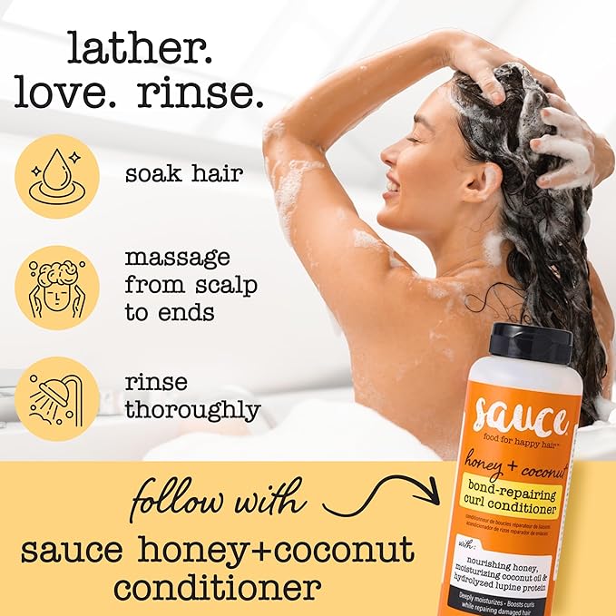SAUCE Honey + Shea Bond Repair Curly Hair Shampoo,10.5 Fl Oz, Gently Cleanses & Controls Frizz, Helps Repair Damage & Reduce Breakage with Biotin & Functional Keratin, No Sulfates & Parabens