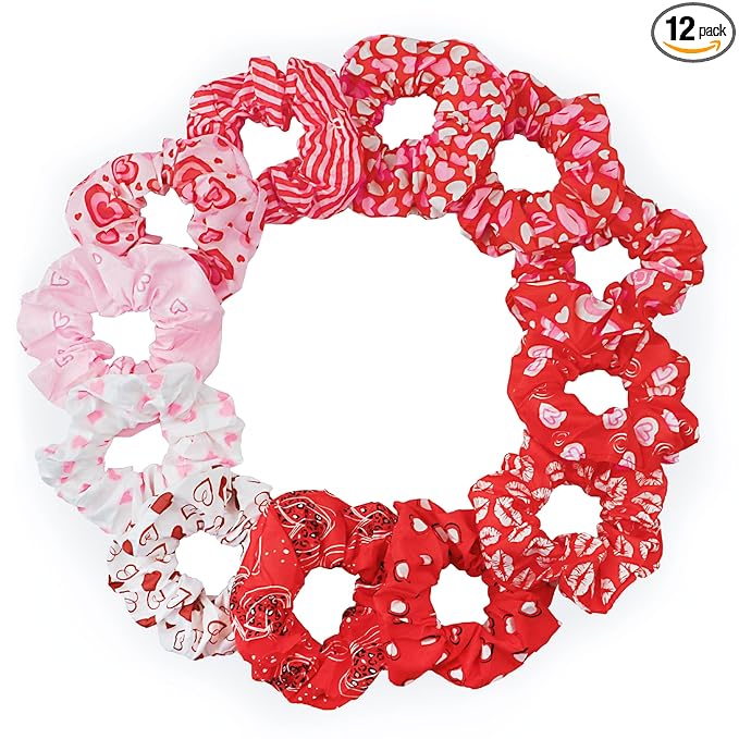 12 Pcs Scrunchies for Women, Charming Pink Scrunchies for Girls, Cute Elastic Hair Bands Hair Ties, Perfect for Romantic Valentine's Day Gifts(Sweetheart Pink)