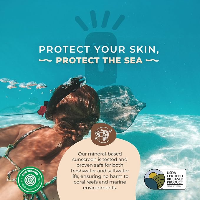 Happy Ocean Shimmer Sunscreen SPF 45 – Mineral Glitter Body Shimmer with Natural Mica Sparkle, Biodegradable Reef Safe Zinc Oxide, Water Resistant, 2.5 oz