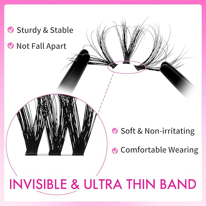 VEYESBEAUTY Lash Clusters Kit Fluffy Individual Lash Extensions VBmuse 3D Layered Volume Eyelashes kit Thin & Invisible Band Wispy Faux Mink Lash Mixed Length 10-18mm with Bond&Seal Remover Applicator