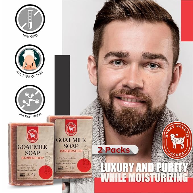Honey Sweetie Acres 2-Pack Barbershop Goat Milk Soap - Handmade 5 oz Bar, Made with Natural Ingredients, Moisturizing & Gentle, Made in the USA